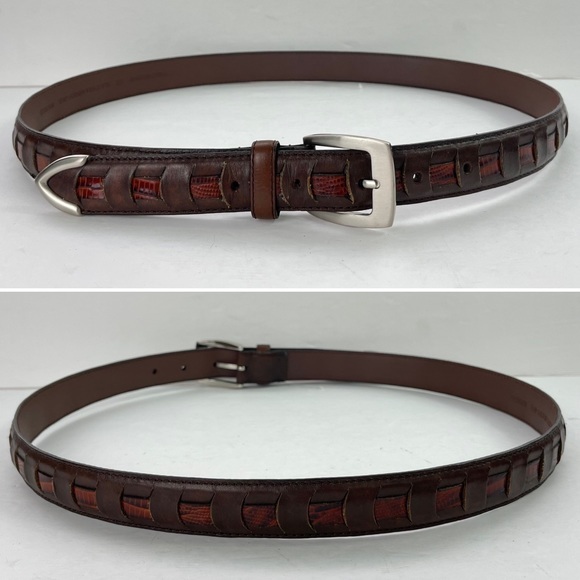Brown‎ Leather Snakeskin Inlay Woven Belt 38 - Picture 7 of 16